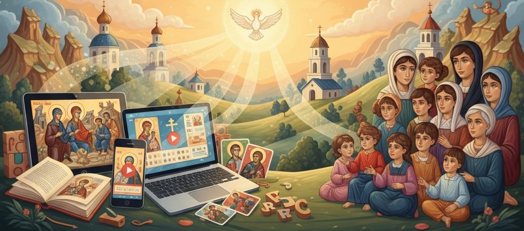 Богата база от ресурси за вероучение: книги, уроци и игри Колекция от ресурси за православно вероучение - Библия, кръст, икона и броеница.